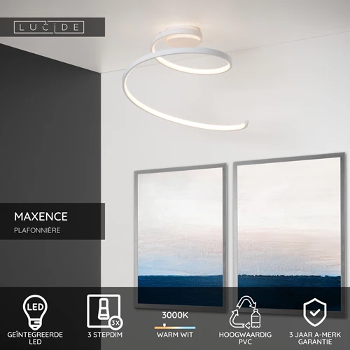 Lucide MAXENCE - Plafonnière - Ø 46 cm - LED 3 StepDim - 1x24W 3000K - Wit - USP